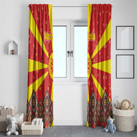 Macedonia Christmas Window Curtain with Yellow Sun, Santa, and Festive Tree Motif - Wonder Print Shop