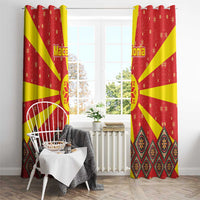 Macedonia Christmas Window Curtain with Yellow Sun, Santa, and Festive Tree Motif - Wonder Print Shop