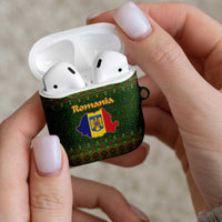 Romania Christmas AirPods Case with Map Tricolor Flag Golden Eagle and Santa Motif - Wonder Print Shop