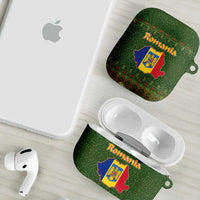 Romania Christmas AirPods Case with Map Tricolor Flag Golden Eagle and Santa Motif - Wonder Print Shop