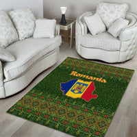 Romania Christmas Area Rug with Map Tricolor Flag Golden Eagle and Santa Motif - Wonder Print Shop