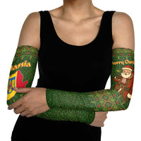 Romania Christmas Arm Sleeves with Map Tricolor Flag Golden Eagle and Santa Motif - Wonder Print Shop