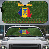 Romania Christmas Auto Sun Shade with Map Tricolor Flag Golden Eagle and Santa Motif - Wonder Print Shop