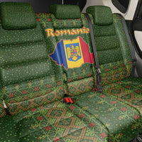 Romania Christmas Back Car Seat Cover with Map Tricolor Flag Golden Eagle and Santa Motif - Wonder Print Shop