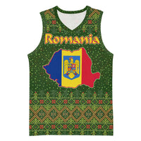 Romania Christmas Basketball Jersey with Map Tricolor Flag Golden Eagle and Santa Motif - Wonder Print Shop