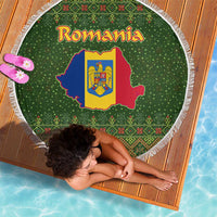 Romania Christmas Beach Blanket with Map Tricolor Flag Golden Eagle and Santa Motif - Wonder Print Shop
