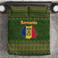 Romania Christmas Bedding Set with Map Tricolor Flag Golden Eagle and Santa Motif - Wonder Print Shop
