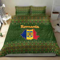 Romania Christmas Bedding Set with Map Tricolor Flag Golden Eagle and Santa Motif - Wonder Print Shop