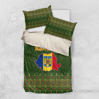 Romania Christmas Bedding Set with Map Tricolor Flag Golden Eagle and Santa Motif - Wonder Print Shop
