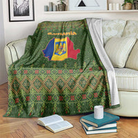Romania Christmas Blanket with Map Tricolor Flag Golden Eagle and Santa Motif - Wonder Print Shop