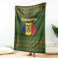 Romania Christmas Blanket with Map Tricolor Flag Golden Eagle and Santa Motif - Wonder Print Shop