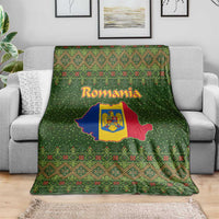 Romania Christmas Blanket with Map Tricolor Flag Golden Eagle and Santa Motif - Wonder Print Shop