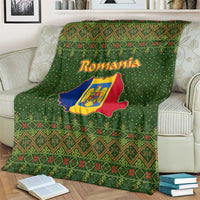 Romania Christmas Blanket with Map Tricolor Flag Golden Eagle and Santa Motif - Wonder Print Shop