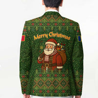 Romania Christmas Blazer with Map Tricolor Flag Golden Eagle and Santa Motif - Wonder Print Shop