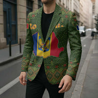 Romania Christmas Blazer with Map Tricolor Flag Golden Eagle and Santa Motif - Wonder Print Shop