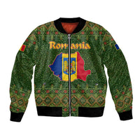 Romania Christmas Bomber Jacket with Map Tricolor Flag Golden Eagle and Santa Motif - Wonder Print Shop