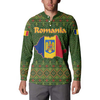 Romania Christmas Button Sweatshirt with Map Tricolor Flag Golden Eagle and Santa Motif - Wonder Print Shop