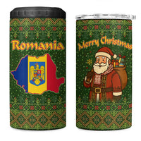 Romania Christmas 4 in 1 Can Cooler Tumbler with Map Tricolor Flag Golden Eagle and Santa Motif - Wonder Print Shop