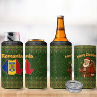Romania Christmas 4 in 1 Can Cooler Tumbler with Map Tricolor Flag Golden Eagle and Santa Motif - Wonder Print Shop