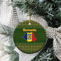 Romania Christmas Ceramic Ornament with Map Tricolor Flag Golden Eagle and Santa Motif - Wonder Print Shop