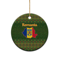 Romania Christmas Ceramic Ornament with Map Tricolor Flag Golden Eagle and Santa Motif - Wonder Print Shop