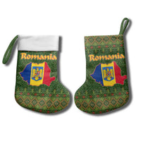 Romania Christmas Stocking with Map Tricolor Flag Golden Eagle and Santa Motif - Wonder Print Shop