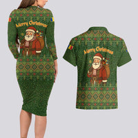 Romania Christmas Couples Matching Long Sleeve Bodycon Dress and Hawaiian Shirt with Map Tricolor Flag Golden Eagle and Santa Motif - Wonder Print Shop