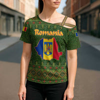 Romania Christmas Cross Shoulder Shirt with Map Tricolor Flag Golden Eagle and Santa Motif - Wonder Print Shop