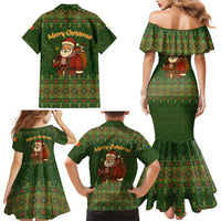 Romania Christmas Family Matching Mermaid Dress and Hawaiian Shirt with Map Tricolor Flag Golden Eagle and Santa Motif - Wonder Print Shop