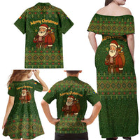 Romania Christmas Family Matching Off Shoulder Maxi Dress and Hawaiian Shirt with Map Tricolor Flag Golden Eagle and Santa Motif - Wonder Print Shop