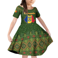 Romania Christmas Family Matching Off Shoulder Short Dress and Hawaiian Shirt with Map Tricolor Flag Golden Eagle and Santa Motif - Wonder Print Shop