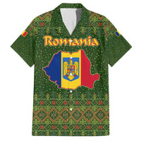Romania Christmas Family Matching Short Sleeve Bodycon Dress and Hawaiian Shirt with Map Tricolor Flag Golden Eagle and Santa Motif - Wonder Print Shop