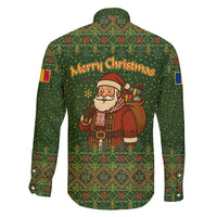 Romania Christmas Family Matching Short Sleeve Bodycon Dress and Hawaiian Shirt with Map Tricolor Flag Golden Eagle and Santa Motif - Wonder Print Shop