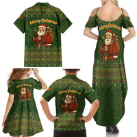 Romania Christmas Family Matching Summer Maxi Dress and Hawaiian Shirt with Map Tricolor Flag Golden Eagle and Santa Motif - Wonder Print Shop
