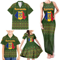 Romania Christmas Family Matching Tank Maxi Dress and Hawaiian Shirt with Map Tricolor Flag Golden Eagle and Santa Motif - Wonder Print Shop