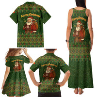 Romania Christmas Family Matching Tank Maxi Dress and Hawaiian Shirt with Map Tricolor Flag Golden Eagle and Santa Motif - Wonder Print Shop