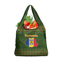 Romania Christmas Grocery Bag with Map Tricolor Flag Golden Eagle and Santa Motif - Wonder Print Shop