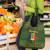 Romania Christmas Grocery Bag with Map Tricolor Flag Golden Eagle and Santa Motif - Wonder Print Shop