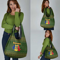 Romania Christmas Grocery Bag with Map Tricolor Flag Golden Eagle and Santa Motif - Wonder Print Shop