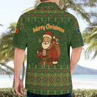 Romania Christmas Hawaiian Shirt with Map Tricolor Flag Golden Eagle and Santa Motif - Wonder Print Shop