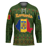 Romania Christmas Hockey Jersey with Map Tricolor Flag Golden Eagle and Santa Motif - Wonder Print Shop