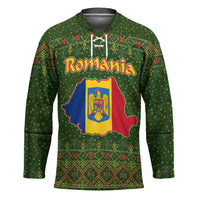 Romania Christmas Hockey Jersey with Map Tricolor Flag Golden Eagle and Santa Motif - Wonder Print Shop