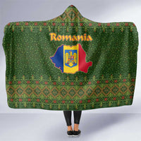Romania Christmas Hooded Blanket with Map Tricolor Flag Golden Eagle and Santa Motif - Wonder Print Shop