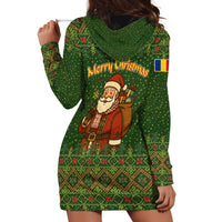 Romania Christmas Hoodie Dress with Map Tricolor Flag Golden Eagle and Santa Motif - Wonder Print Shop
