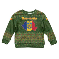 Romania Christmas Kid Ugly Christmas Sweater with Map Tricolor Flag Golden Eagle and Santa Motif - Wonder Print Shop