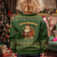 Romania Christmas Kid Ugly Christmas Sweater with Map Tricolor Flag Golden Eagle and Santa Motif - Wonder Print Shop
