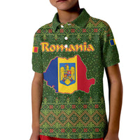 Romania Christmas Kid Polo Shirt with Map Tricolor Flag Golden Eagle and Santa Motif - Wonder Print Shop