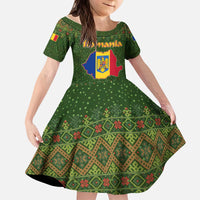 Romania Christmas Kid Short Sleeve Dress with Map Tricolor Flag Golden Eagle and Santa Motif - Wonder Print Shop
