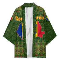 Romania Christmas Kimono with Map Tricolor Flag Golden Eagle and Santa Motif - Wonder Print Shop