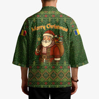 Romania Christmas Kimono with Map Tricolor Flag Golden Eagle and Santa Motif - Wonder Print Shop